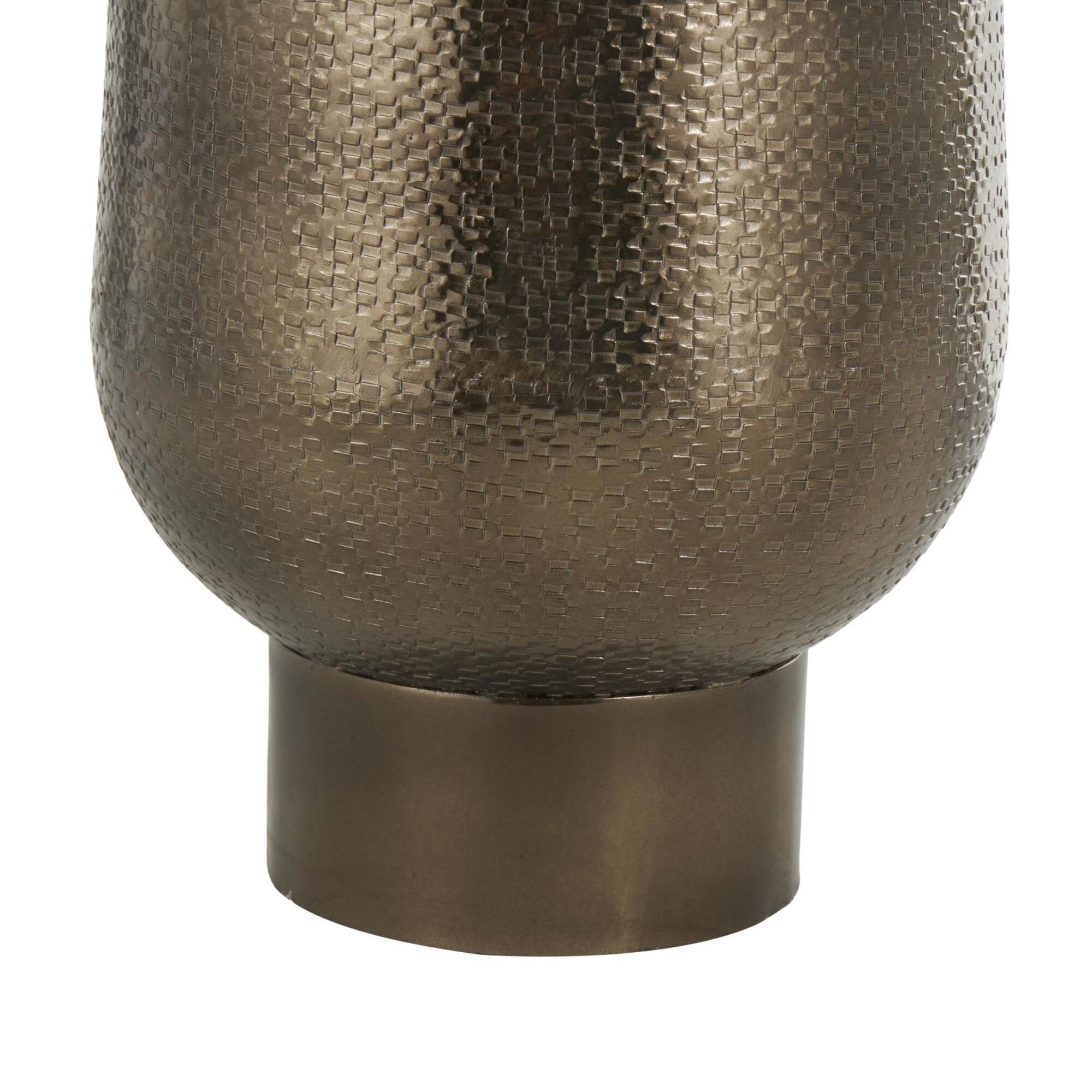 23.5" Brass Aluminum Metal Geometric Textured Wide Floor Vase with Elevated Base